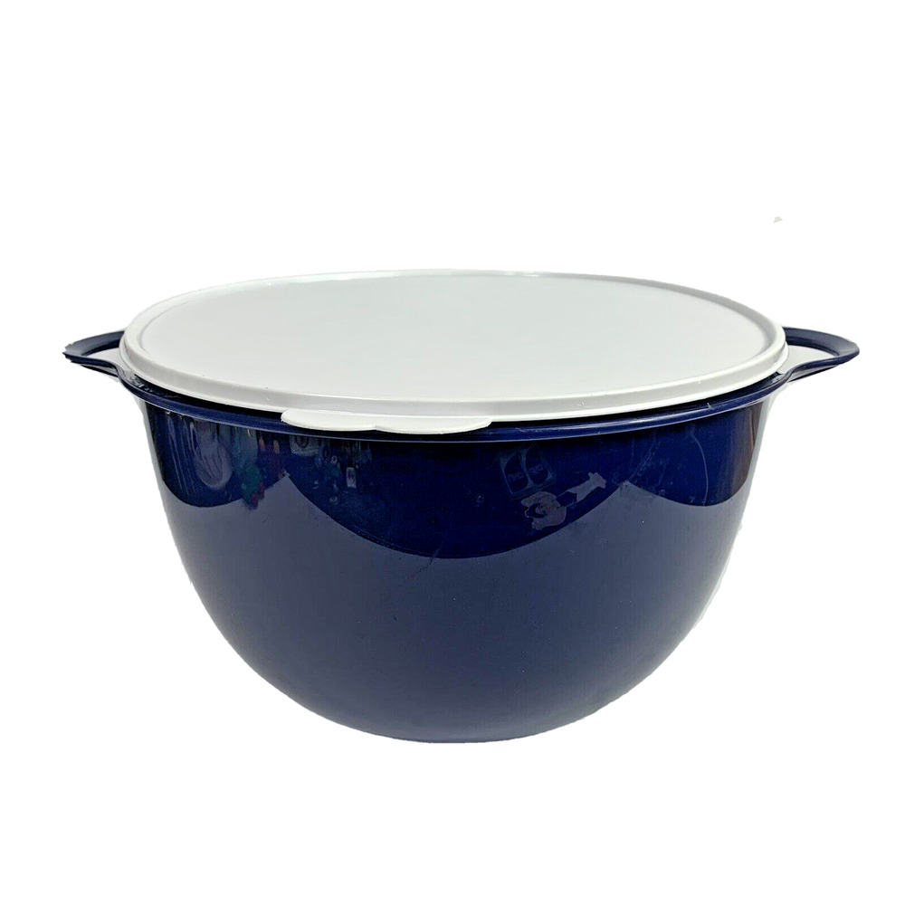 TUPPERWARE Jumbo THATSA Bowl 14 L / 59 CUPS Dark Blue w/ White lid